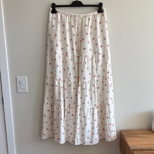 Cotton On White Maxi Skirt with Pink Floral Design